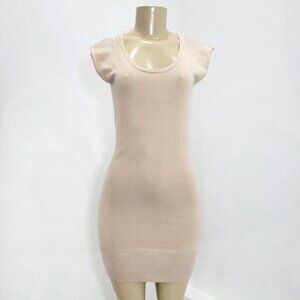 🍧Solid Beige Midi Bandage Knit y2k Rhinestone Cotton Sweater Dress🧁🍬